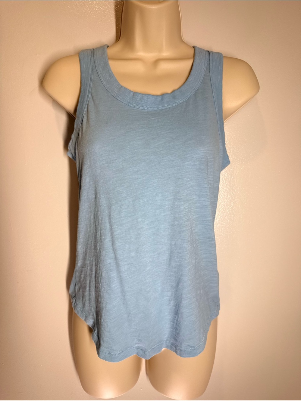 Madewell Pale Blue Ribbed-Trim Tank Top Small